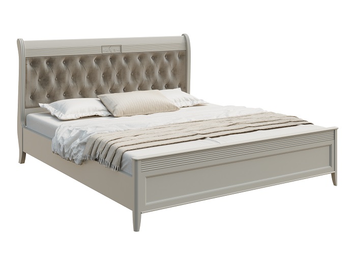 Bed wooden "Toscana New" from the Trademark "Italconcept". Materials: ash wood and oak veneer. Headboard: Beatrice fabric