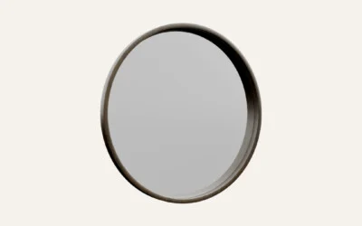 Round mirror in wooden frame