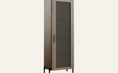 Tall wooden cabinet with glass door